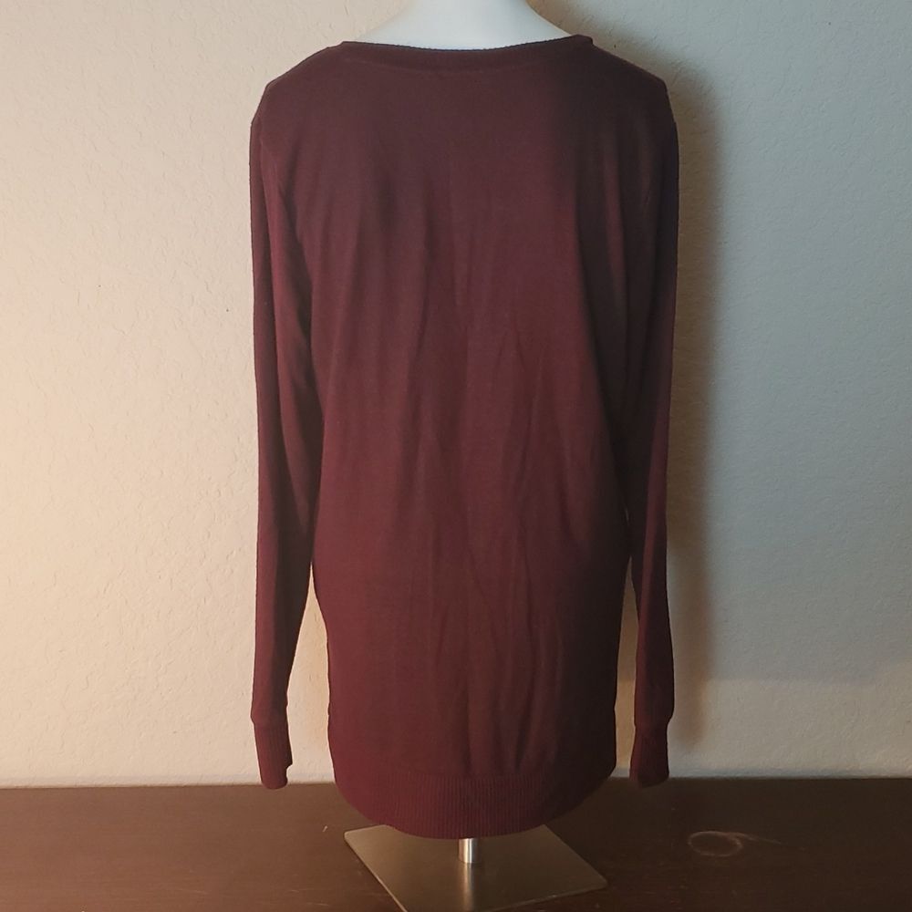 Lucky Brand Burgundy V-Neck Sweater Women's S/P Soft Knit Pullover Tunic Maroon - Picture 7 of 14